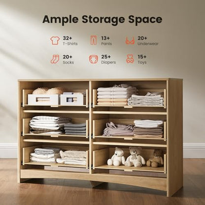 Amada Fluted 6 Drawer Dresser, Modern Wood Chest of Drawers, Natural Oak, view 4