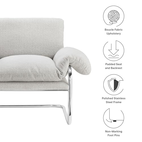 Ansel Boucle Accent Chair in Newsprint - Fabric Lounge Chair for Living Room, Bedroom - Upholstered Corner Reading Chair with Arms and Removable Cushions