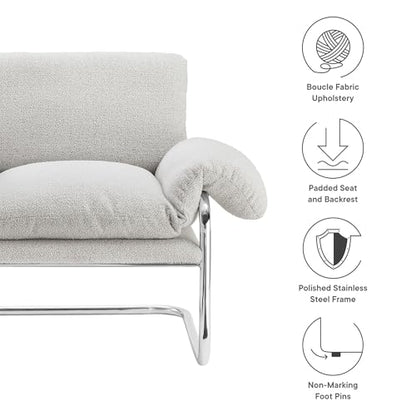 Ansel Boucle Accent Chair in Newsprint - Fabric Lounge Chair for Living Room, Bedroom - Upholstered Corner Reading Chair with Arms and Removable Cushions