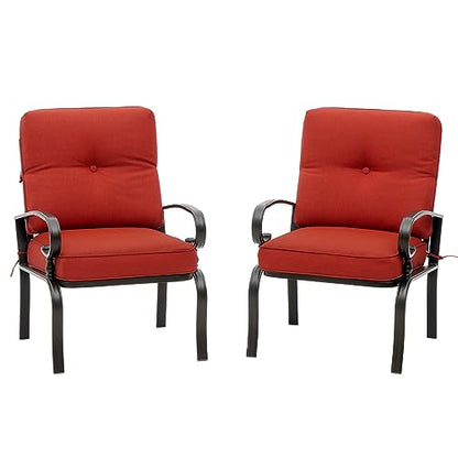 2 Piece Outdoor Furniture Patio Bistro Chairs Metal Dining Furniture Set, All-Weather Garden Seating Chair (Red)