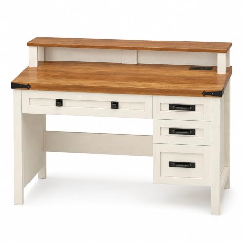 47 Inch Farmhouse Computer Desk with 4 Drawers Power Outlets USB Ports, view 2