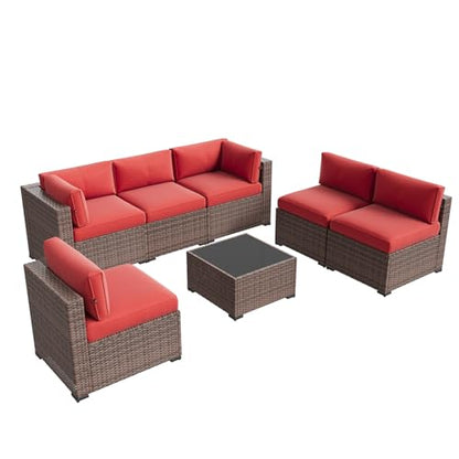 Patio Furniture Sets, 7-Piece Outdoor Patio Furniture with Thick Cushions, Wicker Outdoor Conversation Set Sectional Sofa for Backyard, Poolside, Garden