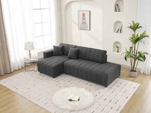 Plush L Shaped Tufted Corner Sofa with Decorative Pillows