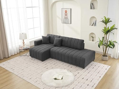 Plush L Shaped Tufted Corner Sofa with Decorative Pillows