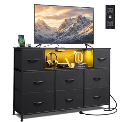 LED TV Stand for 55 Inch TV, 8 Drawers, Black, view 2