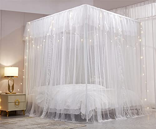 4 Corners Post Ruffle Princess Bed Canopy Curtain-Double Layer Cozy Drape, view 4