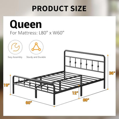 12 Inch Queen Bed Frame with Headboard and Footboard, view 3