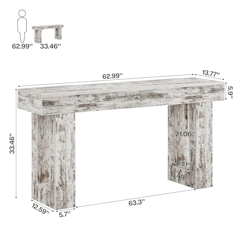 Tribesigns 63-Inch Long Console Table, Wooden Rectangular Sofa Table Behind The Couch, Farmhouse Entryway Table for Entrance, Hallway, Living Room (Distressed White)