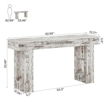 Tribesigns 63-Inch Long Console Table, Wooden Rectangular Sofa Table Behind The Couch, Farmhouse Entryway Table for Entrance, Hallway, Living Room (Distressed White)