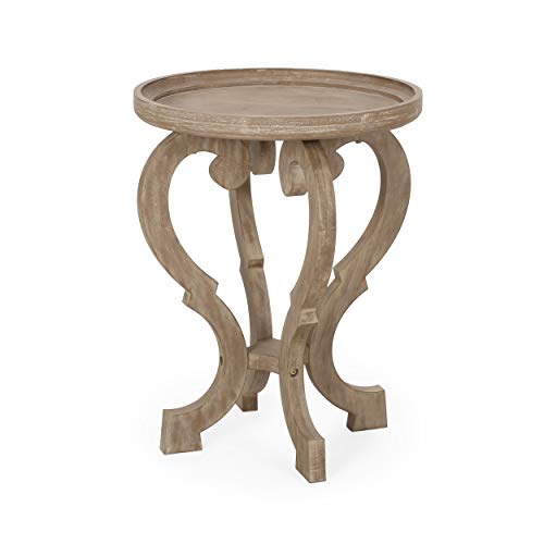 Natural French country accent table with round top, view 2