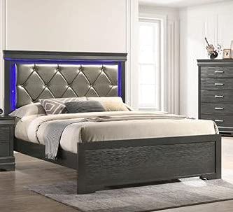 Contemporary Dark Grey Style Wooden Bedroom Set (Queen Size Bed, 6Pc)