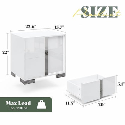 3-Piece Modern Bedroom Set Queen – Cream Upholstered Bed Frame with 58" Wingback Headboard and 2 White Nightstands