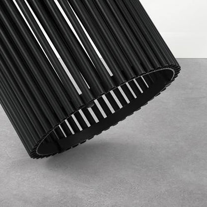 Demy Accent Table - 18 inch Wide Solid Mango Wood and Metal Round Side Table in Earthtone/Ebony, Modern End Table for Living Room or Bedroom with Slatted Base Design, Assembled