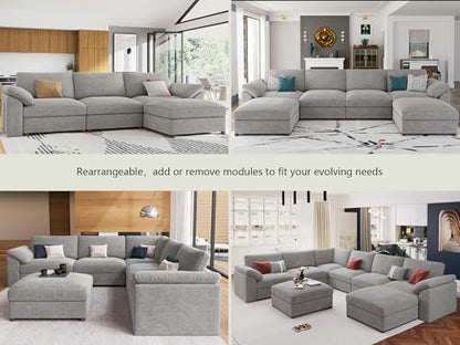 Oversized L Shape Sectional Modular Sofa,Wide Deep seat Sectional Sofa,Comfortable Grey Cloud Modular Sofa