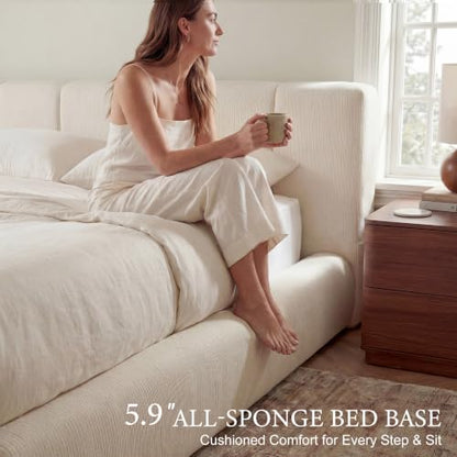 Queen Cloud Bed Frame with Headboard Removable, view 4