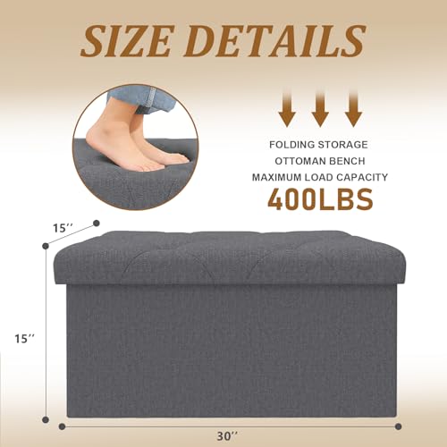 Folding Ottoman with Storage Bench,Storage Ottoman Bench,30 Inches Ottoman Foot Rest,End of Bed Bench,Support 660LBS Foot Rest Stool for Living Room,Bedroom,Home Office,Dark Gray（30Wx15Dx15H