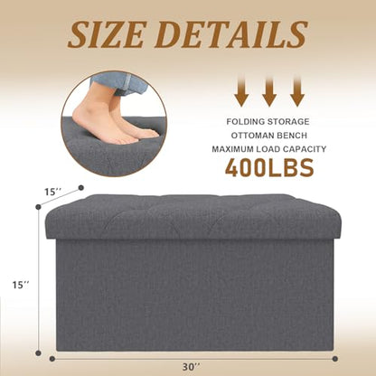 Folding Ottoman with Storage Bench,Storage Ottoman Bench,30 Inches Ottoman Foot Rest,End of Bed Bench,Support 660LBS Foot Rest Stool for Living Room,Bedroom,Home Office,Dark Gray（30Wx15Dx15H