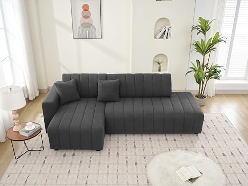 Plush L Shaped Tufted Corner Sofa with Decorative Pillows