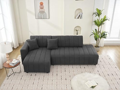 Plush L Shaped Tufted Corner Sofa with Decorative Pillows