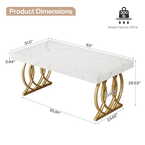 Tribesigns 63-Inch Executive Desk, Modern Office Computer Desk with Stylish Gold Legs, Rectangular Workstation for Home Office, Small Conference Table for Meeting Room (White & Gold)