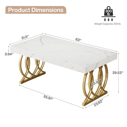 Tribesigns 63-Inch Executive Desk, Modern Office Computer Desk with Stylish Gold Legs, Rectangular Workstation for Home Office, Small Conference Table for Meeting Room (White & Gold)