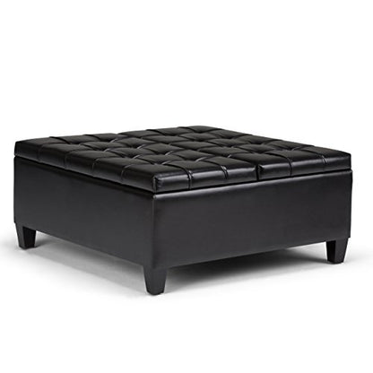 Harrison Coffee Table Storage Ottoman - 36 inch Wide Upholstered Vegan Leather Square Lift-Top Ottoman in Midnight Black, Transitional Ottoman for Living Room with Hidden Storage