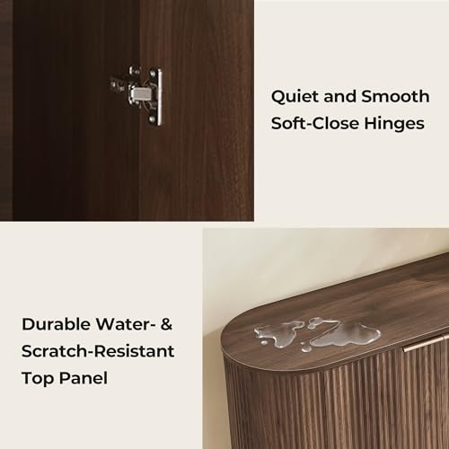 CHITA 70" Fluted Sideboard Cabinet, Buffet Cabinet with Storage, Walnut, view 5