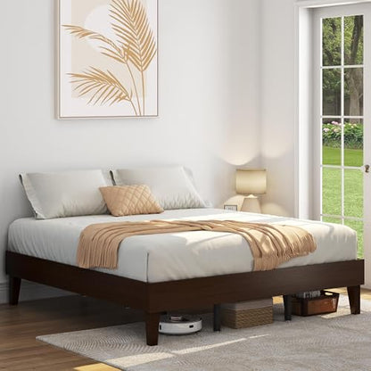 Yaheetech King Size Solid Wood Platform Bed Frame Low-Profile Dark Walnut, view 4