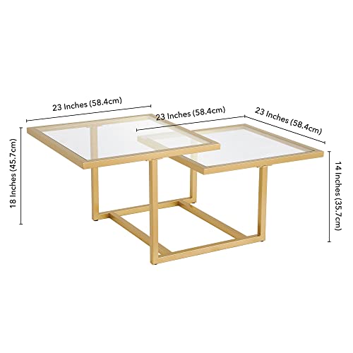 43" Wide Square Coffee Table in Brass, Modern coffee tables for living room, studio apartment essentials