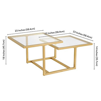 43" Wide Square Coffee Table in Brass, Modern coffee tables for living room, studio apartment essentials