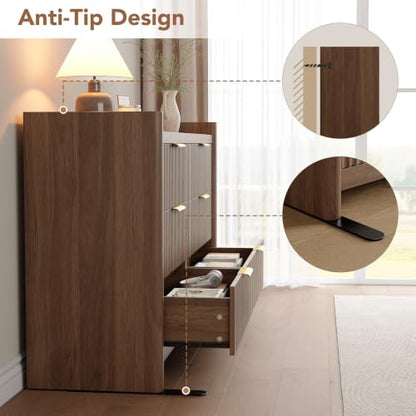 6 Drawer Dresser for Bedroom, Fluted Dressers with Rounded Edge & Raised Lip Top, view 6