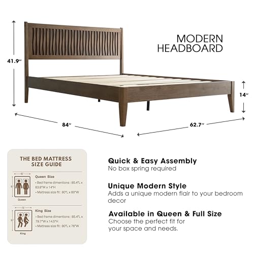 Queen Size Bed Frame with Headboard & Footboard Solid Wood Platform Bed, view 3