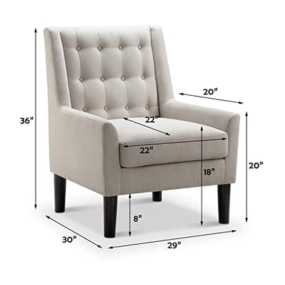 Accent Chair - Button Tufted Armchair for Living Room, Bedroom, Reading - Mid-Century Modern Lounge Chair Set - Natural