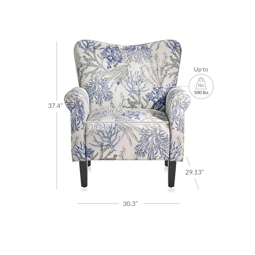 Modern Accent Chair for Living Room, High Back Linen Armchair with Wooden Legs, Upholstered Wingback Side Chair Padded Armrest Single Sofa for Living Room, Bedroom - Allston (Blue Coral)