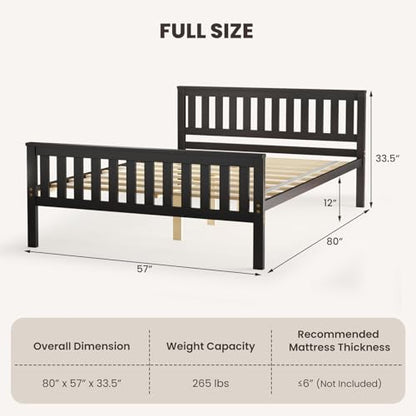 Full Size Wood Platform Bed Frame, Mid Century Full Bed Frame with Headboard, view 3