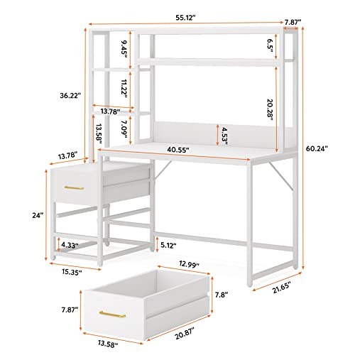 Tribesigns 55 Inch Computer Desk with 2 Drawers and Storage Shelves, view 4