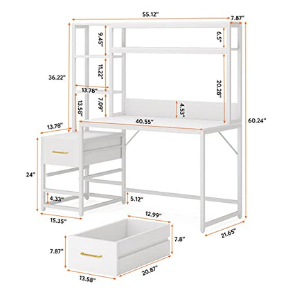 Tribesigns 55 Inch Computer Desk with 2 Drawers and Storage Shelves, view 4