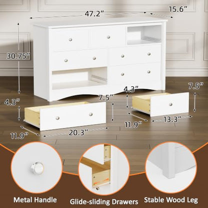 Dresser for Bedroom, 7 Drawer Dresser, White, view 3