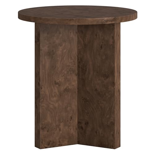20" Round Side Table, Nightstand, End Table, Walnut Burl | Scandinavian-inspired round end table with an X-base and clean lines for living rooms, offices, or bedrooms