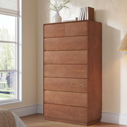 Solid Wood Dresser, 62.3" Tall Dresser Chest of Drawers, Brown, view 2
