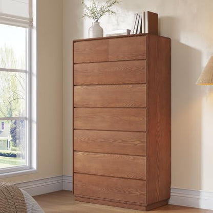 Solid Wood Dresser, 62.3" Tall Dresser Chest of Drawers, Brown, view 2