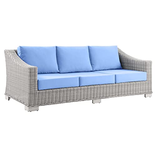 Conway Wicker Rattan 4-Piece Outdoor Patio Furniture Set in Light Gray Light Blue
