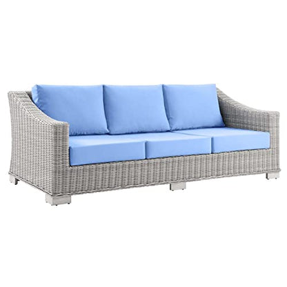 Conway Wicker Rattan 4-Piece Outdoor Patio Furniture Set in Light Gray Light Blue