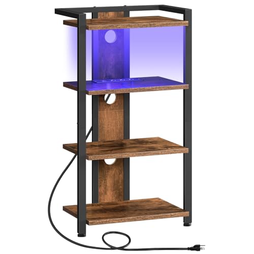 4-Tier AV Media Stand, Media Console with Charging Station and LED Light, view 2