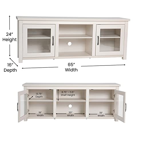 Sheffield Engineered Wood TV Stand for 80" TVs, Media Console/TV Cabinet with 3 Adjustable Shelves and Glass Doors, White Wash Finish