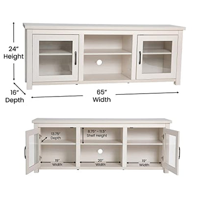 Sheffield Engineered Wood TV Stand for 80" TVs, Media Console/TV Cabinet with 3 Adjustable Shelves and Glass Doors, White Wash Finish