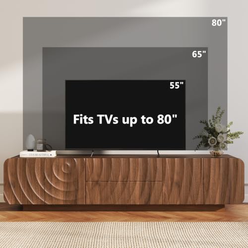71" Mid Century Modern TV Stand, Walnut Entertainment Center, view 9