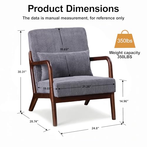 Accent Chair, Comfy Arm Chair with Solid Wood Frame, Upholstered Mid-Century Modern Chair for Living Room Bedroom Waiting Room, Dark Grey