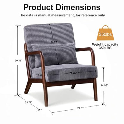 Accent Chair, Comfy Arm Chair with Solid Wood Frame, Upholstered Mid-Century Modern Chair for Living Room Bedroom Waiting Room, Dark Grey