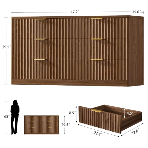 Fluted 6 Drawer Dresser for Bedroom, view 3